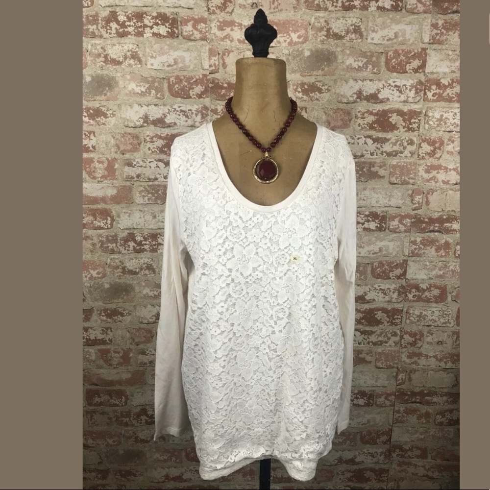 NWT LOFT CREAM LACE LONG SLEEVE TOP SIZE XL
